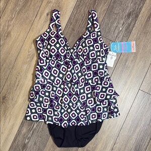 Swim Solutions Purple and Black One Piece Swimsuit